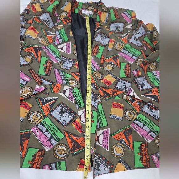 Vintage 90s Carol Horn Workshop Silk Travel Print Blazer 8 - Picture 7 of 10